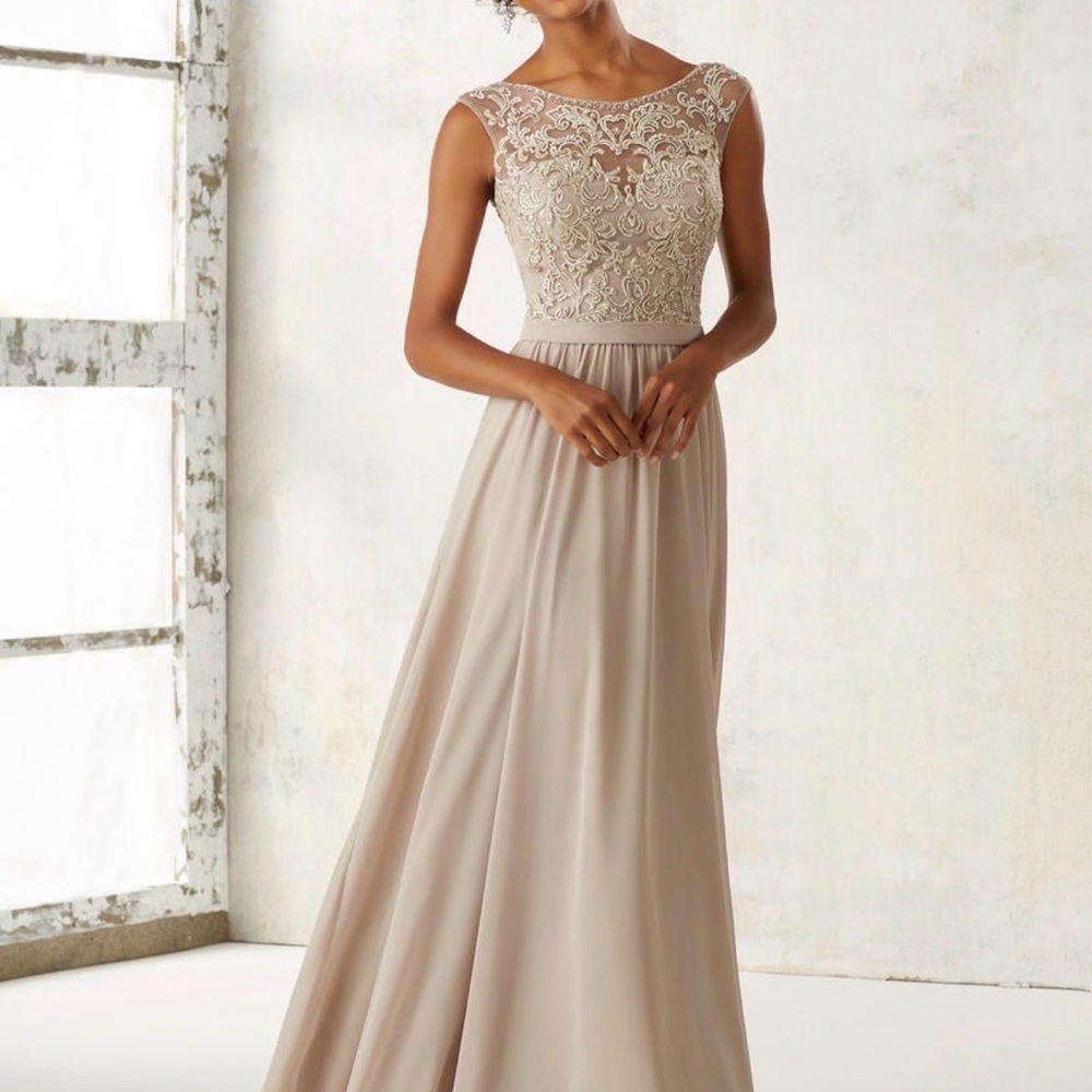 Morilee 21522 Latte bridesmaid Dress lace chiffon size 16 Mother of bride NWT